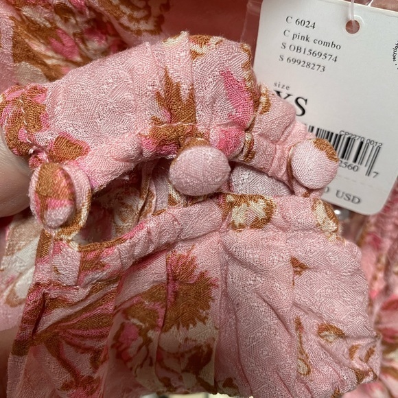 Free People Hilary floral pink Printed Top Pink Combo Boho crew summer NEW XL/XS - Picture 7 of 10